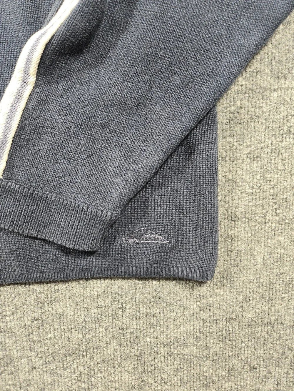 Vintage Quiksilver 90s Knit Sweater Large Blue Boxy Striped Crewneck Skater Surf - Picture 4 of 13